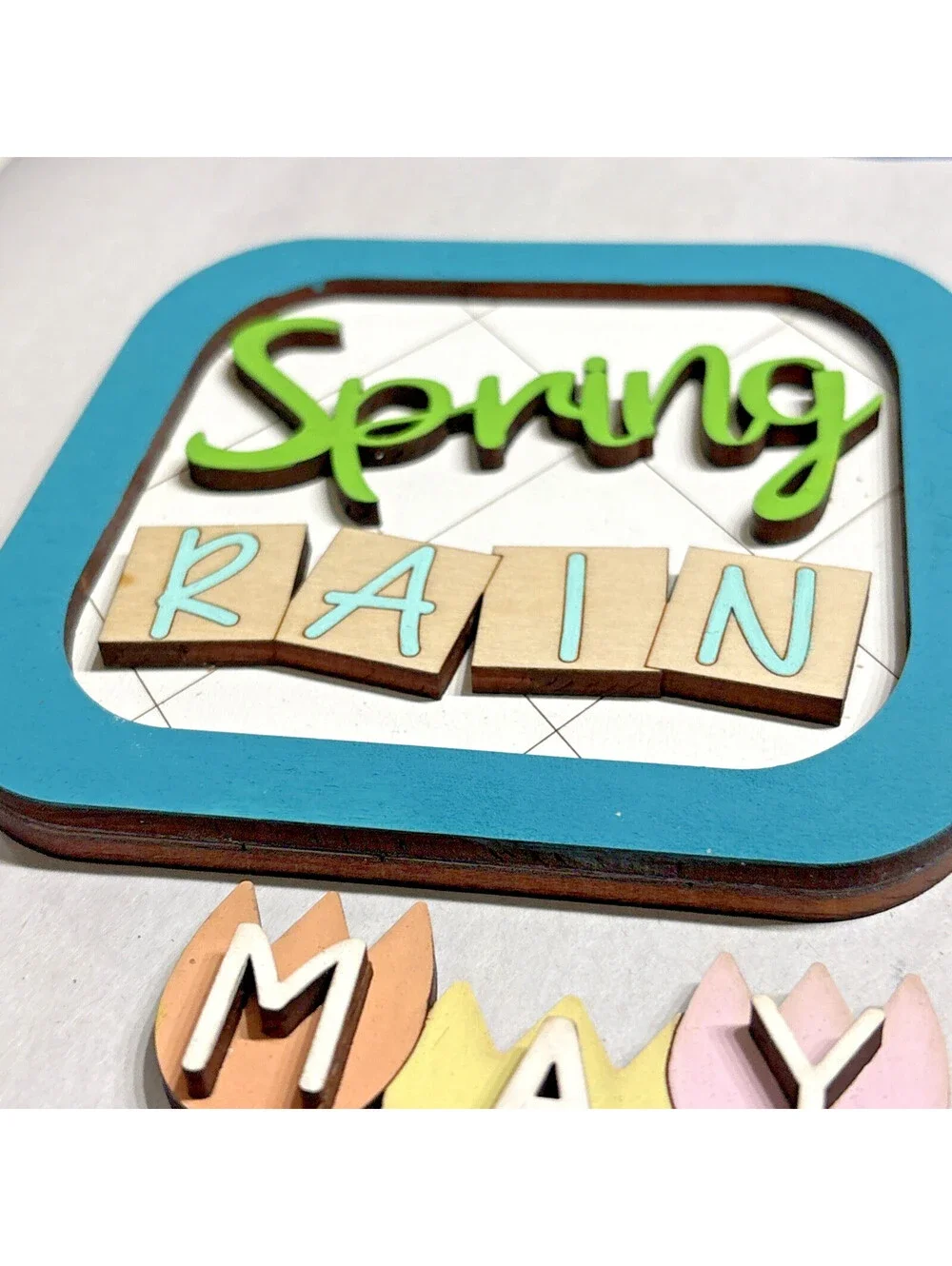 Lot of 6 pcs Hello Spring, May Flowers Tier Tray Set approx. 5” wooden signs